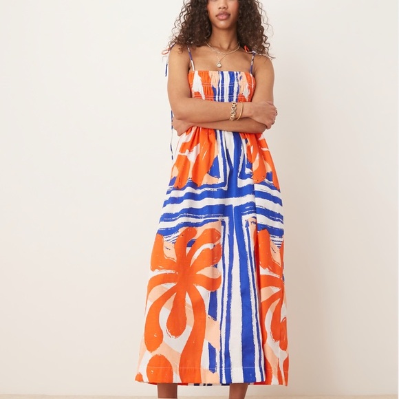 ASOS DESIGN shirred bust cotton maxi dress abstract print - Picture 1 of 5